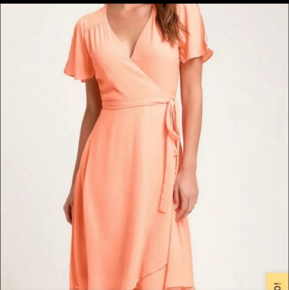 Lulu's Rise to the Occasion Midi Wrap Dress Flutter Sleeves Surplice Bodice